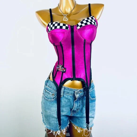 Vintage 90s pink metallic bustier corset top - Picture 2 of 8